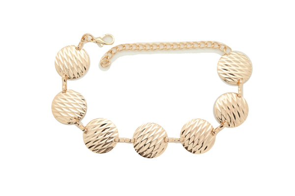 Brand New Women Gold Metal Chain Boot Bracelet Shoe Anklet Textured Circle Round Charms