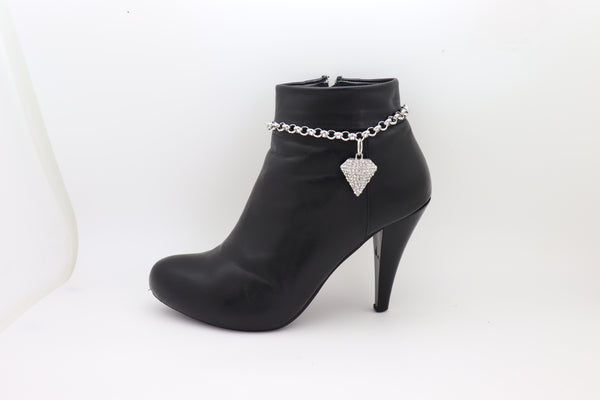 Brand New Women Silver Color Metal Chain Boot Bracelet Shoe Anklet Diamond Shape Charm