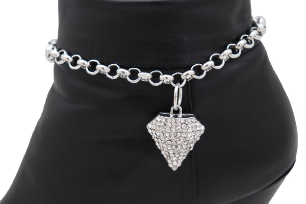 Brand New Women Silver Color Metal Chain Boot Bracelet Shoe Anklet Diamond Shape Charm