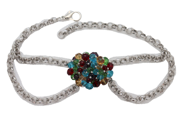 Women Silver Metal Boot Chain Bracelet Shoe Multicolor Beads Charm Wrap Anklet Adjustable Band Size