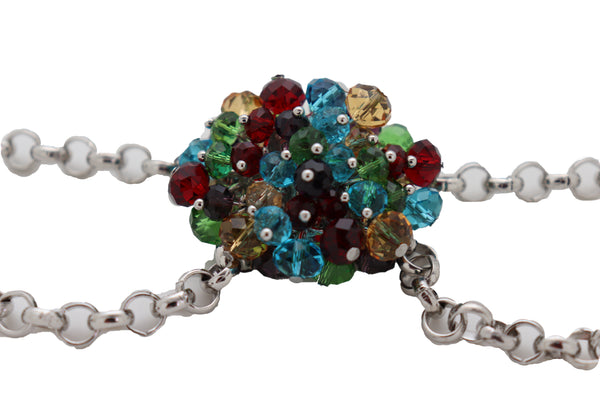Women Silver Metal Boot Chain Bracelet Shoe Multicolor Beads Charm Wrap Anklet Adjustable Band Size