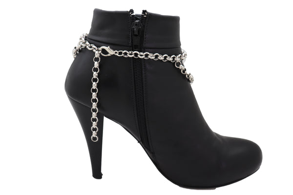 Women Silver Metal Boot Chain Bracelet Shoe Multicolor Beads Charm Wrap Anklet Adjustable Band Size