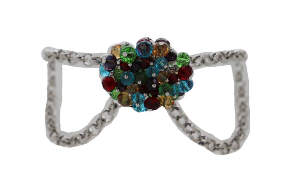 Women Silver Metal Boot Chain Bracelet Shoe Multicolor Beads Charm Wrap Anklet Adjustable Band Size