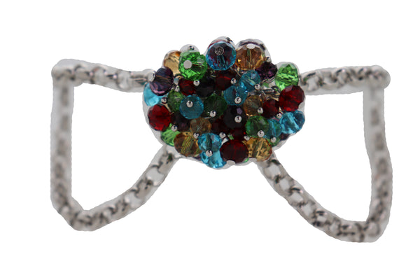 Women Silver Metal Boot Chain Bracelet Shoe Multicolor Beads Charm Wrap Anklet Adjustable Band Size