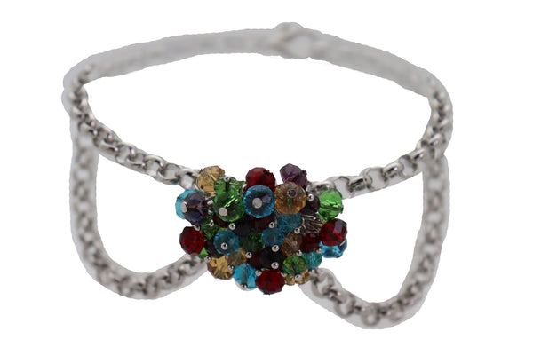 Women Silver Metal Boot Chain Bracelet Shoe Multicolor Beads Charm Wrap Anklet Adjustable Band Size