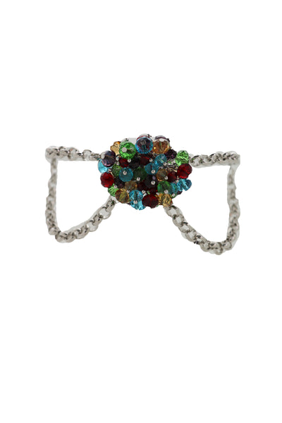 Women Silver Metal Boot Chain Bracelet Shoe Multicolor Beads Charm Wrap Anklet Adjustable Band Size
