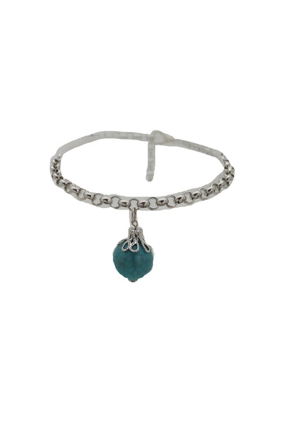 Women Silver Metal Chain Boot Bracelet Anklet Shoe Turquoise Blue Ethnic Charm Bohemian Style