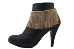 Gold Metal Chain Boot Bracelet Wrap Around Shoe Long Fringes Charm Anklet