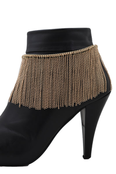 Brand New Women Gold Metal Chain Boot Bracelet Wrap Around Shoe Long Fringes Charm Anklet