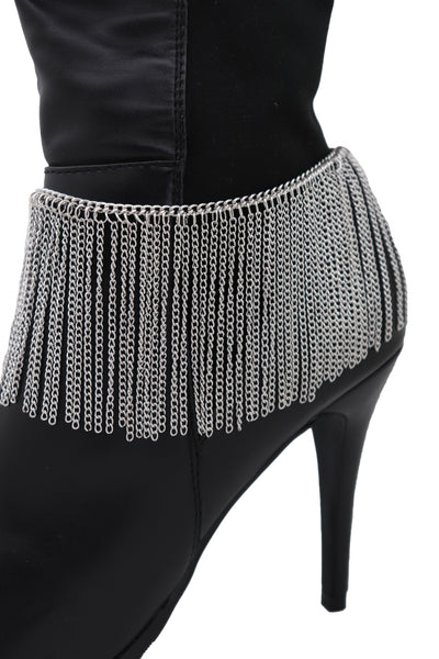 Women Silver Metal Chain Boot Bracelet Shoe Long Tassel Fringes Charm Anklet One Size Adjustable
