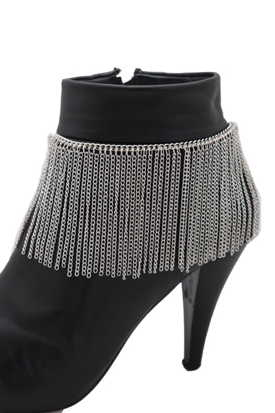 Women Silver Metal Chain Boot Bracelet Shoe Long Tassel Fringes Charm Anklet One Size Adjustable