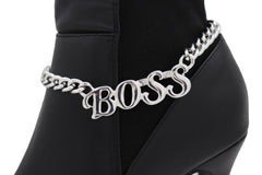 Silver Metal Chain Western Boot Bracelet Shoe Anklet BOSS Charm Decorative