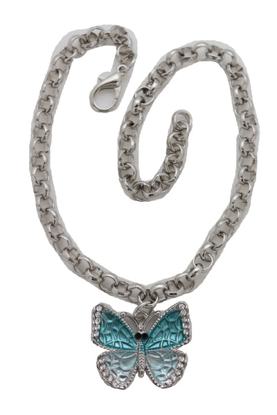 Brand New Women Silver Metal Chain Boot Bracelet Shoe Charm Jewelry Blue Butterfly Freedom