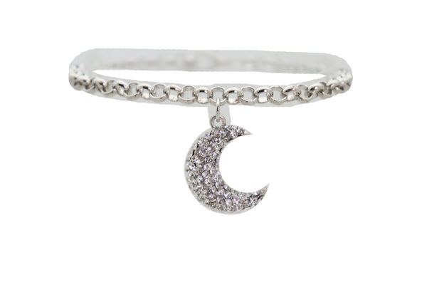 Brand New Women Silver Metal Chain Boot Bracelet Shoe Charm Jewelry Bling Shiny Half Moon