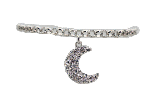 Brand New Women Silver Metal Chain Boot Bracelet Shoe Charm Jewelry Bling Shiny Half Moon