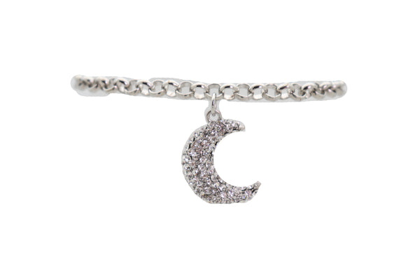 Brand New Women Silver Metal Chain Boot Bracelet Shoe Charm Jewelry Bling Shiny Half Moon