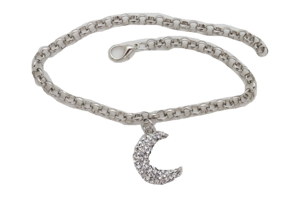 Brand New Women Silver Metal Chain Boot Bracelet Shoe Charm Jewelry Bling Shiny Half Moon