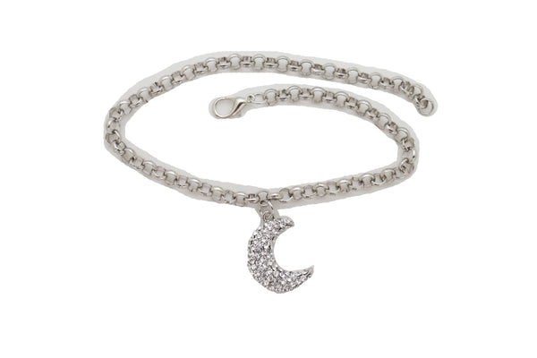 Brand New Women Silver Metal Chain Boot Bracelet Shoe Charm Jewelry Bling Shiny Half Moon