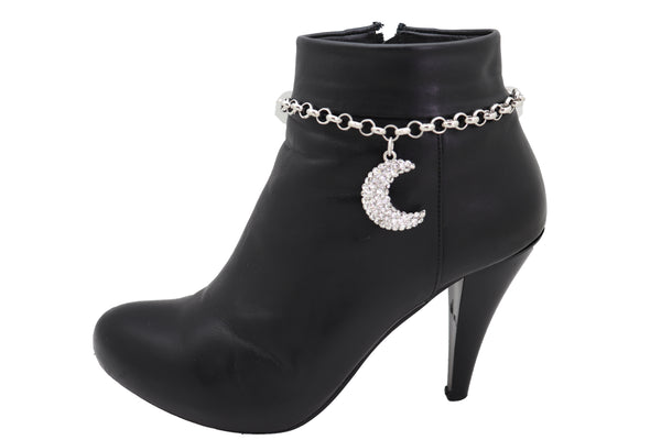 Brand New Women Silver Metal Chain Boot Bracelet Shoe Charm Jewelry Bling Shiny Half Moon