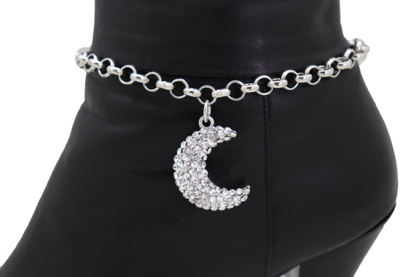 Brand New Women Silver Metal Chain Boot Bracelet Shoe Charm Jewelry Bling Shiny Half Moon