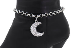 Women Silver Metal Chain Boot Bracelet Shoe Charm Jewelry Bling Shiny Half Moon Decorative Style Jewelry