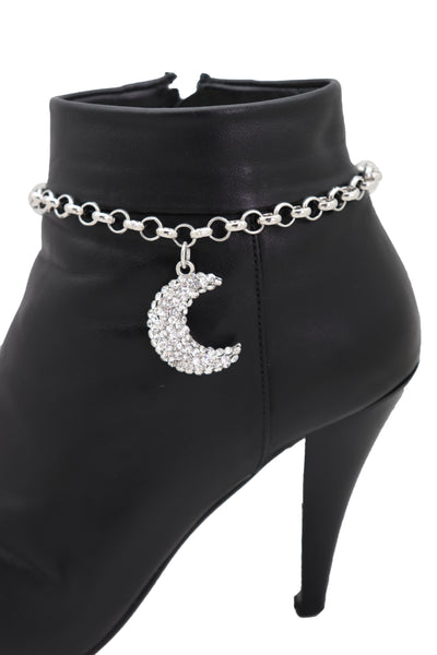 Brand New Women Silver Metal Chain Boot Bracelet Shoe Charm Jewelry Bling Shiny Half Moon