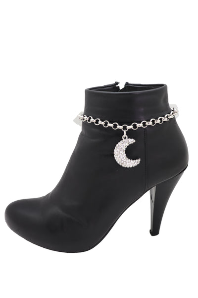 Brand New Women Silver Metal Chain Boot Bracelet Shoe Charm Jewelry Bling Shiny Half Moon