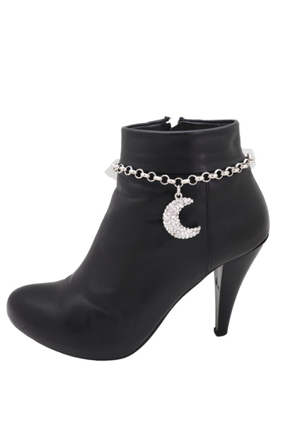 Women Silver Metal Chain Boot Bracelet Shoe Charm Jewelry Bling Shiny Half Moon Decorative Style Jewelry