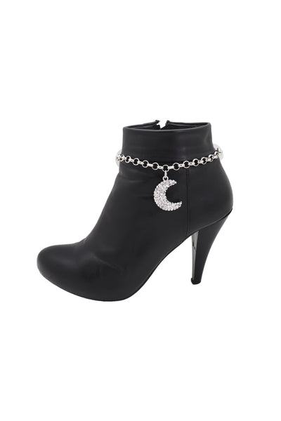 Brand New Women Silver Metal Chain Boot Bracelet Shoe Charm Jewelry Bling Shiny Half Moon