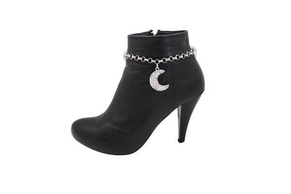 Brand New Women Silver Metal Chain Boot Bracelet Shoe Charm Jewelry Bling Shiny Half Moon