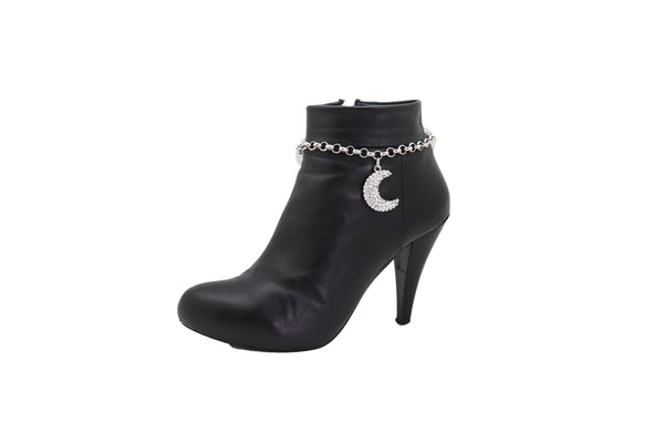 Brand New Women Silver Metal Chain Boot Bracelet Shoe Charm Jewelry Bling Shiny Half Moon