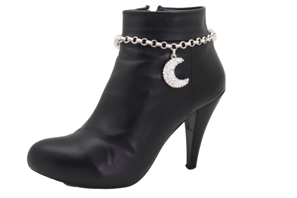 Brand New Women Silver Metal Chain Boot Bracelet Shoe Charm Jewelry Bling Shiny Half Moon