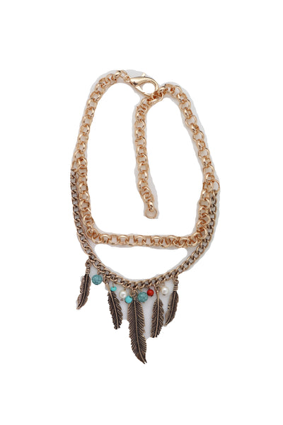 Women Antique Gold Boot Chain Bracelet Western Shoe Charm Ethnic Jewelry Feather Bohemian Style
