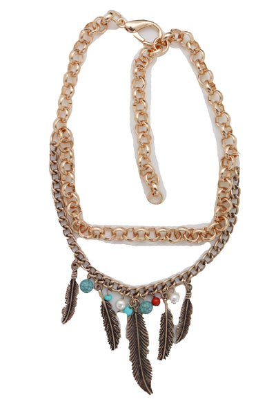 Women Antique Gold Boot Chain Bracelet Western Shoe Charm Ethnic Jewelry Feather Bohemian Style