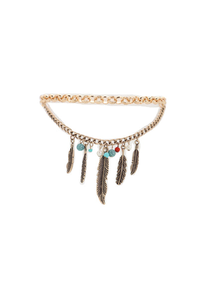 Women Antique Gold Boot Chain Bracelet Western Shoe Charm Ethnic Jewelry Feather Bohemian Style