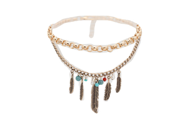 Brand New Women Antique Gold Boot Chain Bracelet Western Shoe Charm Ethnic Jewelry Feather