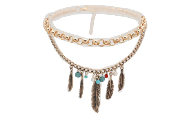 Brand New Women Antique Gold Boot Chain Bracelet Western Shoe Charm Ethnic Jewelry Feather