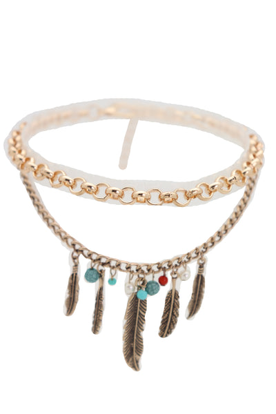Brand New Women Antique Gold Boot Chain Bracelet Western Shoe Charm Ethnic Jewelry Feather