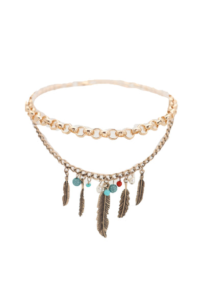 Brand New Women Antique Gold Boot Chain Bracelet Western Shoe Charm Ethnic Jewelry Feather