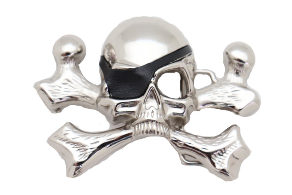 Biker Accessory Rocker Punk Buckle Gothic Fashion - Halloween  Belt Buckle - Pirate Skeleton Bones    Condition: Brand new  Color: Silver metal + black faux leather fabric   Buckle size:  About 3  7/8"  X 2 6/8"