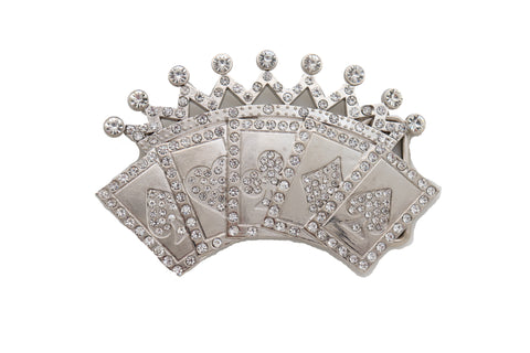 Brand New Men Women Silver Metal Belt Buckle Biker Las Vegas Fashion Card Game Bling Crown