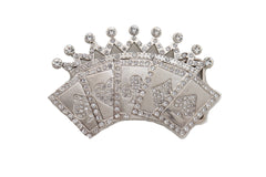 Men Women Silver Metal Belt Buckle Biker Las Vegas Fashion Card Game Bling Crown