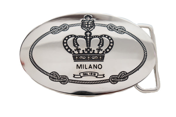 Brand New Men Women Silver Metal Fashion Belt Buckle King Queen Crown Cross Oval Milano