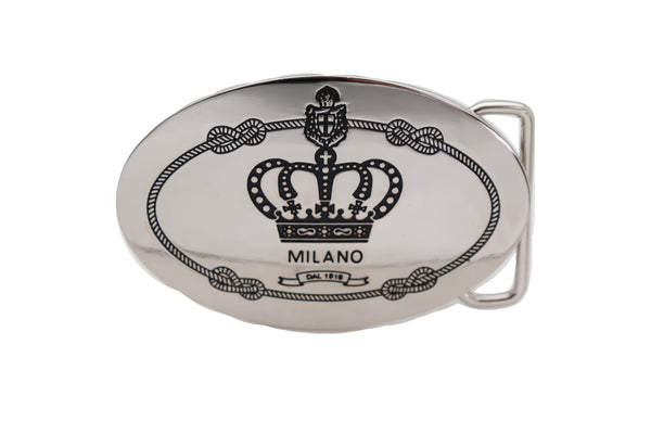 Brand New Men Women Silver Metal Fashion Belt Buckle King Queen Crown Cross Oval Milano