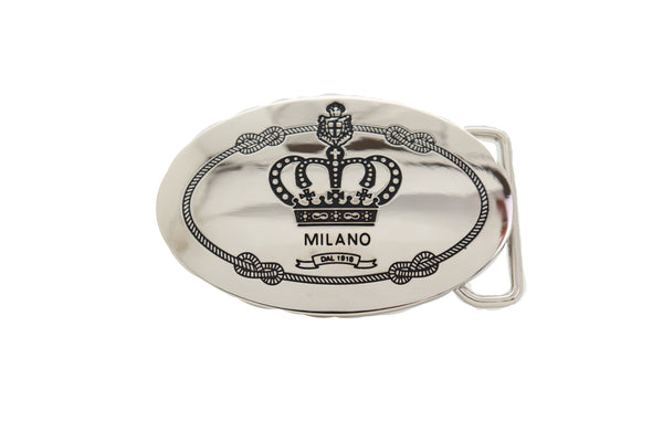 Brand New Men Women Silver Metal Fashion Belt Buckle King Queen Crown Cross Oval Milano