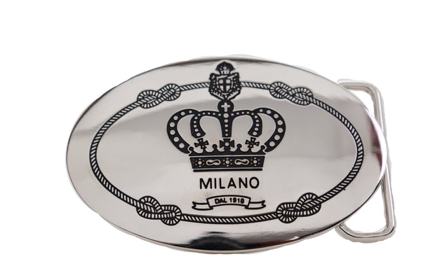 Brand New Men Women Silver Metal Fashion Belt Buckle King Queen Crown Cross Oval Milano