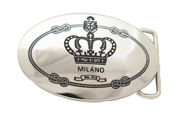Brand New Men Women Silver Metal Fashion Belt Buckle King Queen Crown Cross Oval Milano