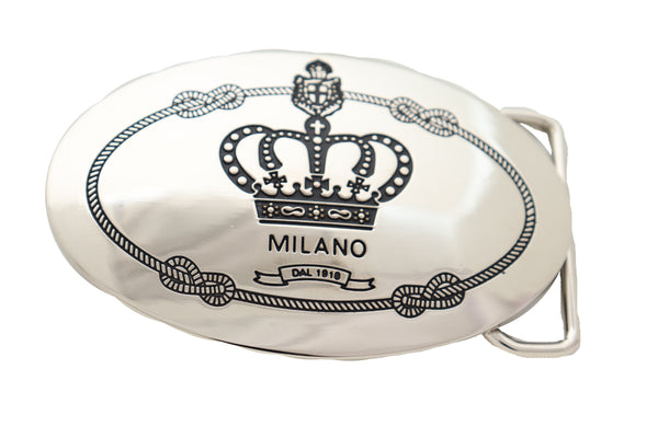 Brand New Men Women Silver Metal Fashion Belt Buckle King Queen Crown Cross Oval Milano