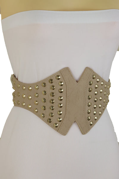 Brand New Women Black Stretch Waistband Fashion Belt Gold Triangle Buckle Size S M