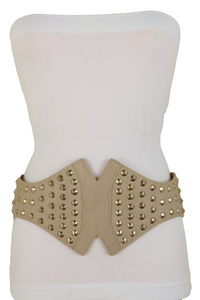 Brand New Women Black Stretch Waistband Fashion Belt Gold Triangle Buckle Size S M